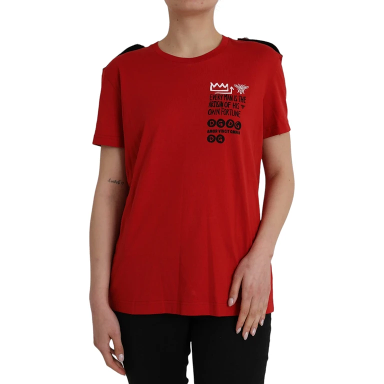 Red Cotton Graphic Print Crew Neck T-Shirt - Women