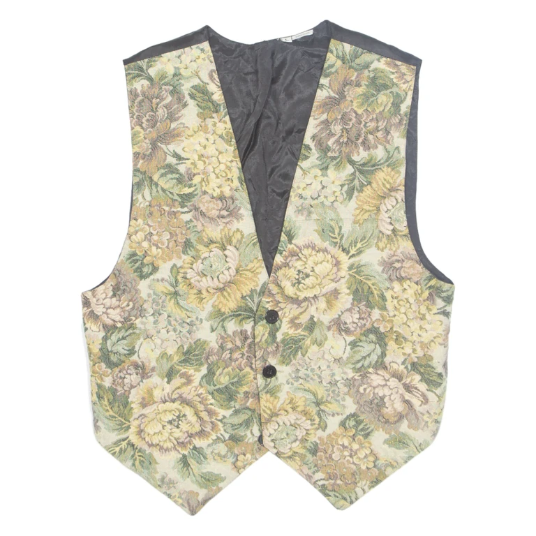 Womens Blazer Waistcoat Beige Viscose 90s Floral L