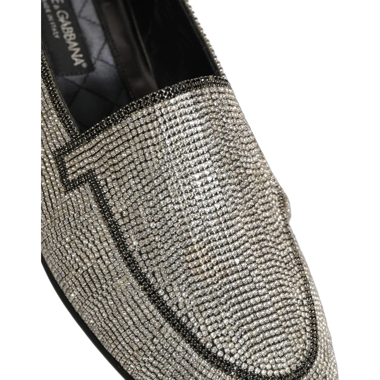 Dolce & Gabbana Silver Crystal Embellished Men Loafers Shoes Leather - Men