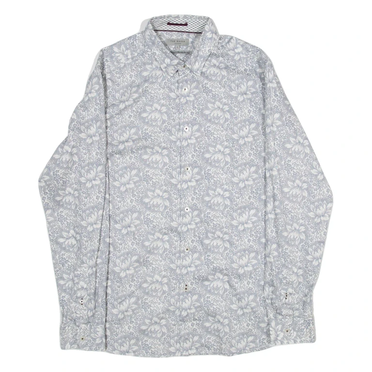 TED BAKER Mens Shirt Blue Floral Long Sleeve M