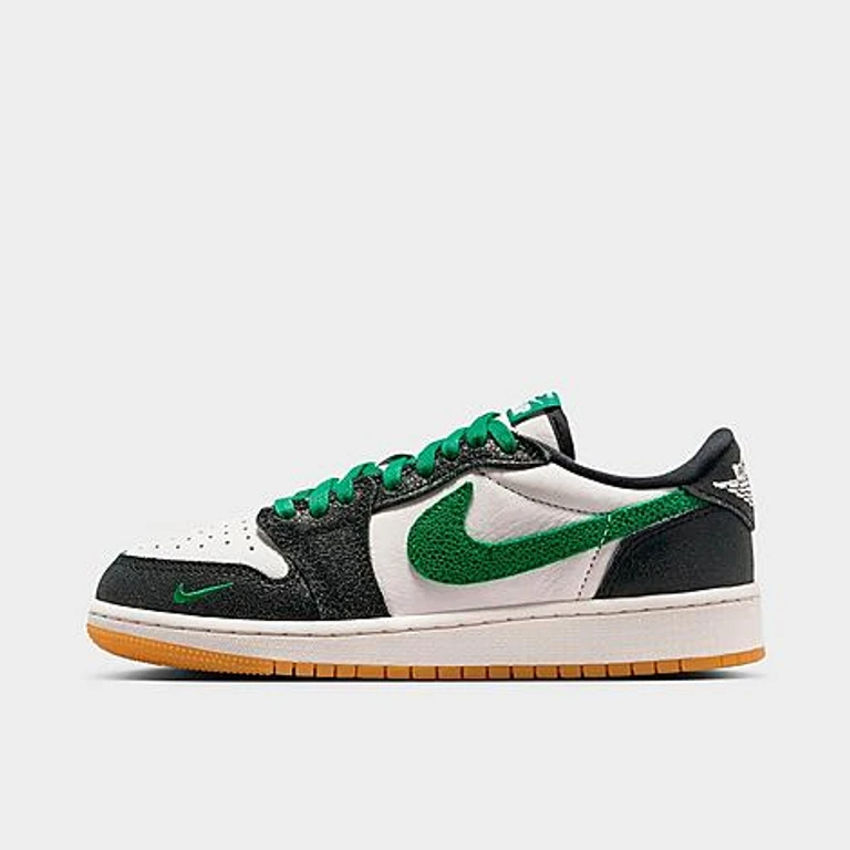 Jordan Big Kids Air Retro 1 Low OG Casual Shoes in Phantom/Pine Green/Black Size: 3.5