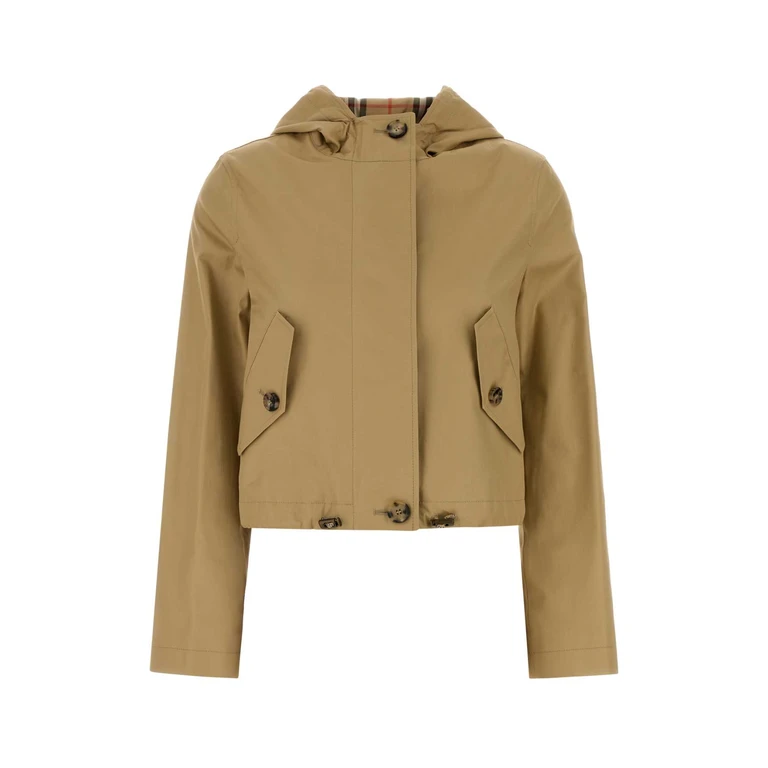 Burberry Beige Gabardine Jacket Flaxsilver Giacche E Gilet - Women