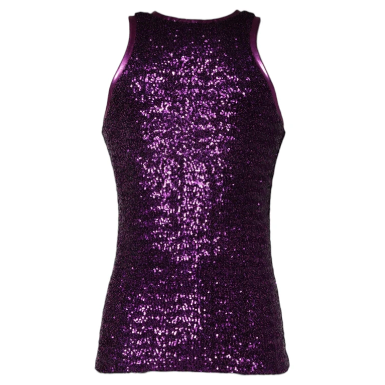 Dolce & Gabbana Purple Sequin Round Neck Sleeveless T-Shirt Nylon Elastane - Men