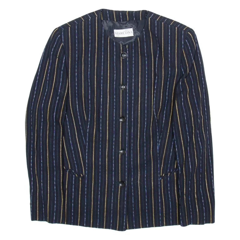 MARCONA Womens Blazer Jacket Blue Wool Striped UK 16