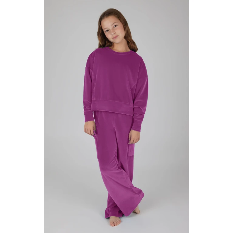 Girls Velour Crew Pullover With Cargo Pocket Pant