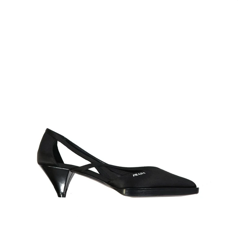 Black Silk Mid Heel Pumps - Women