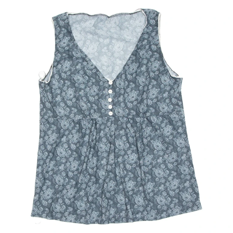 Womens Printed Vest Green V-Neck Sleeveless Floral M