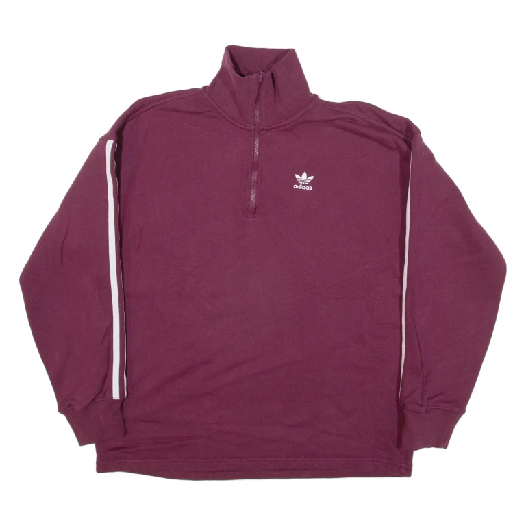 ADIDAS Womens Sweatshirt Maroon 1/4 Zip UK 8
