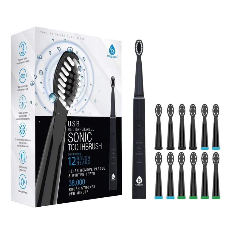 USB Rechargeable Electric Toothbrush with 12 Brush Heads in Black
