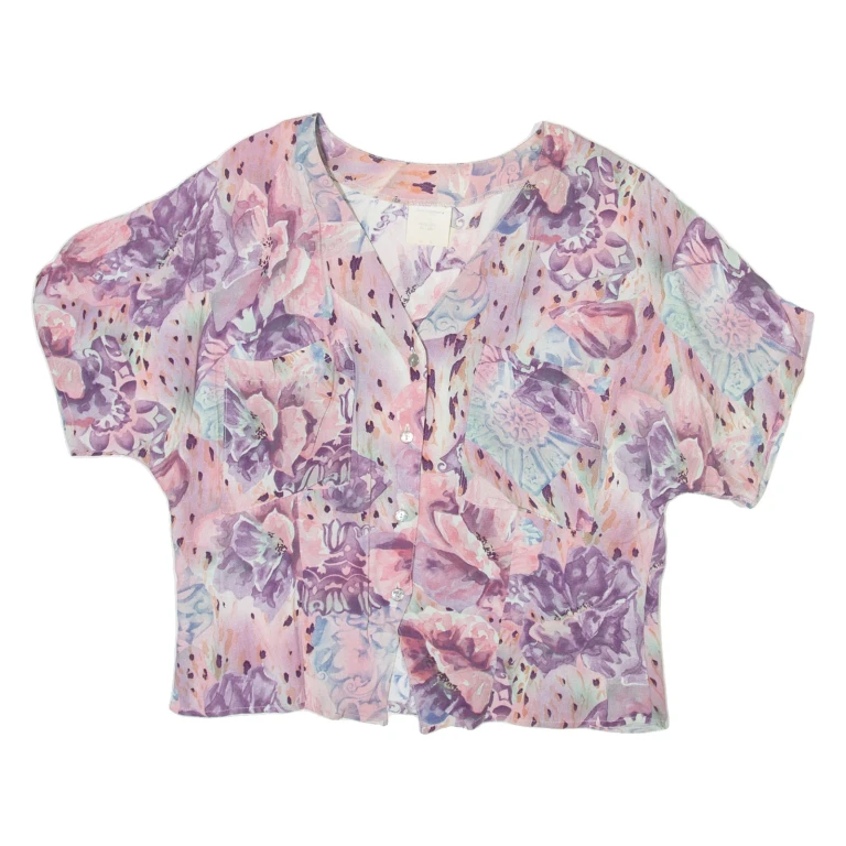 Womens Shirt Blouse Pink V-Neck Viscose Floral M
