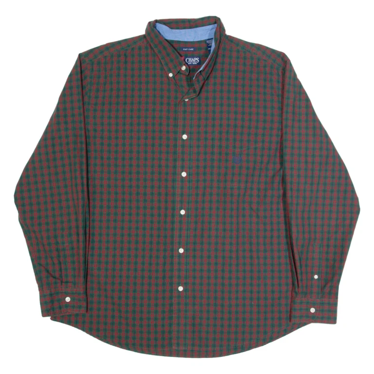 CHAPS Mens Shirt Green Plaid Long Sleeve 2XL