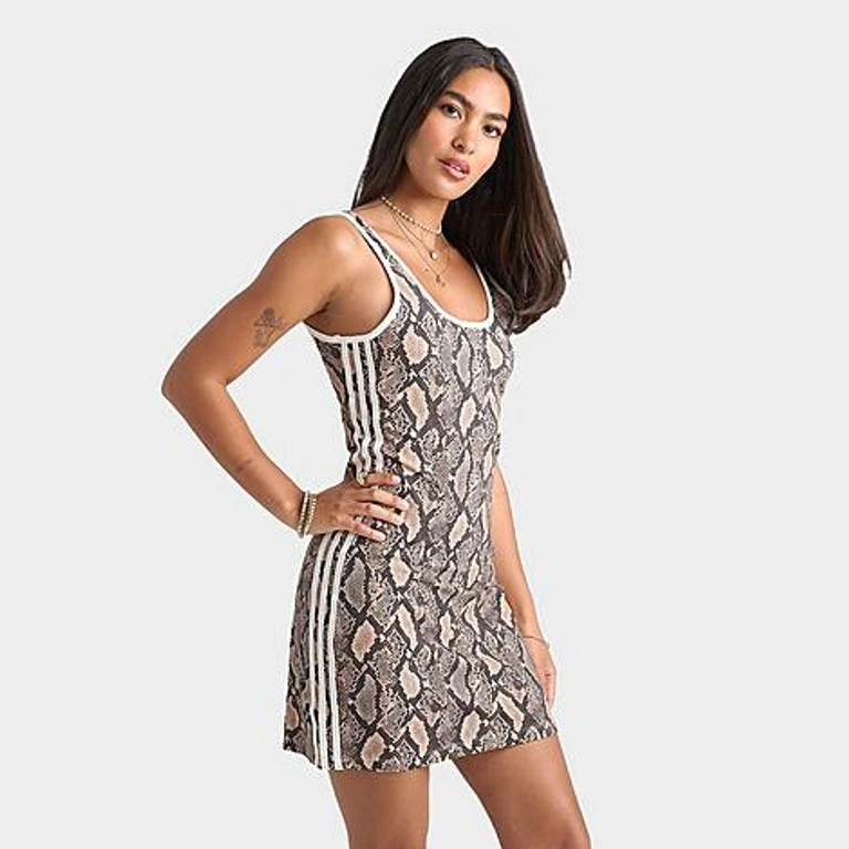 adidas Women's Originals Snakeskin Print Mini Dress in Linen/Magic Beige Size: XS