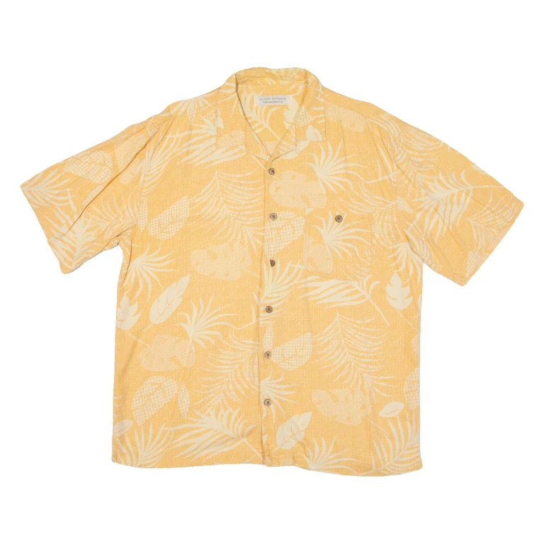ISLAND REPUBLIC Mens Hawaiian Shirt Orange Floral L