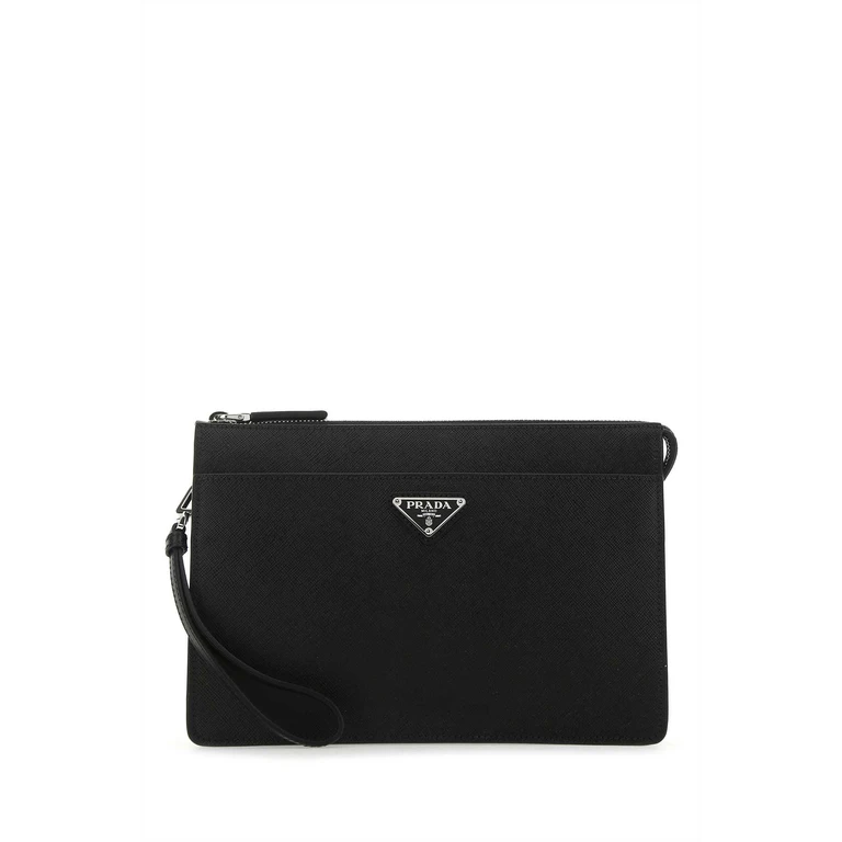 Prada Black Leather Clutch Nero Vitello - Men