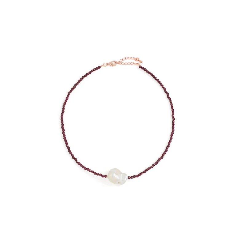 By Adina Eden Beaded Baroque Pearl Choker Dark Red One Size