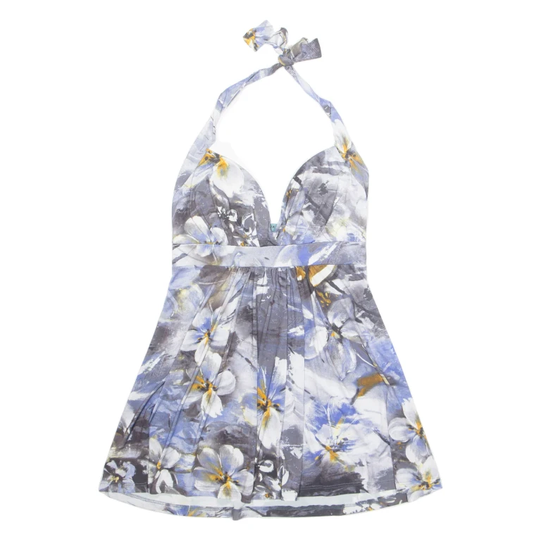 UNYX Padded Womens Halter Neck Blouse Blue Sleeveless Crazy Pattern S