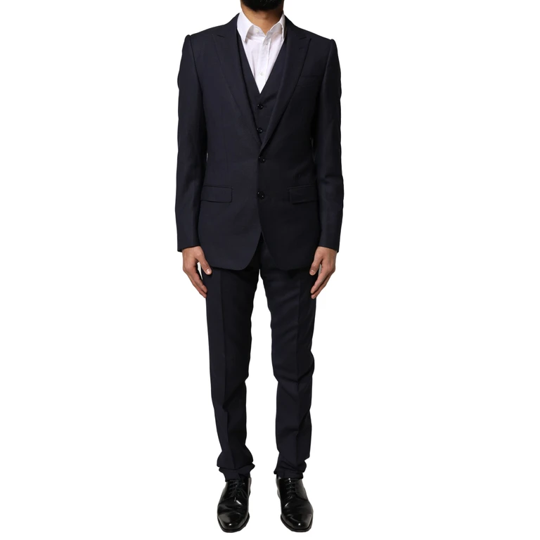 Dolce & Gabbana Black Fantasy Martini 3 Piece Formal Suit Virgin Wool Silk - Men
