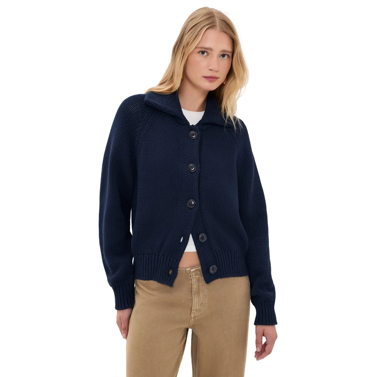 Cotton Long Sleeve Collared Cardigan Cruise Navy XXL