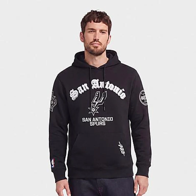 Men's San Antonio Spurs NBA Old English Fleece Pullover Hoodie in Black Size: Small