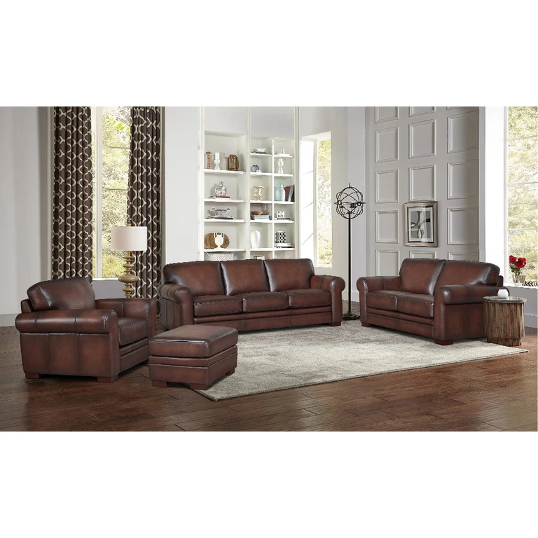 Eglinton Brown Leather 4 Piece Living Room Set