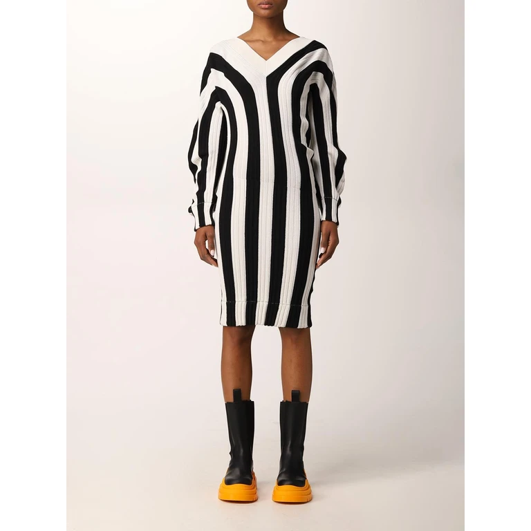 bicolor stripes v-dress (687027V1N001056)