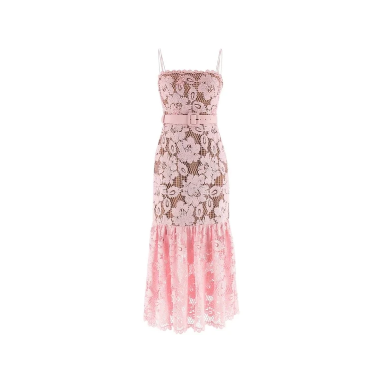 Abito midi in pizzo crochet rosa SELF-PORTRAIT