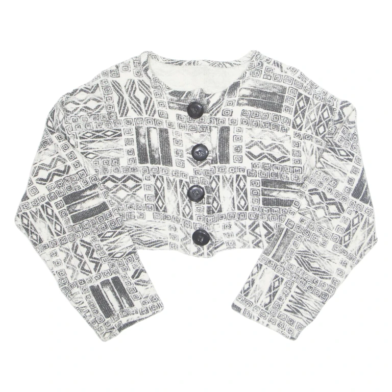 Womens Cropped Blouse Black Long Sleeve Crazy Pattern M