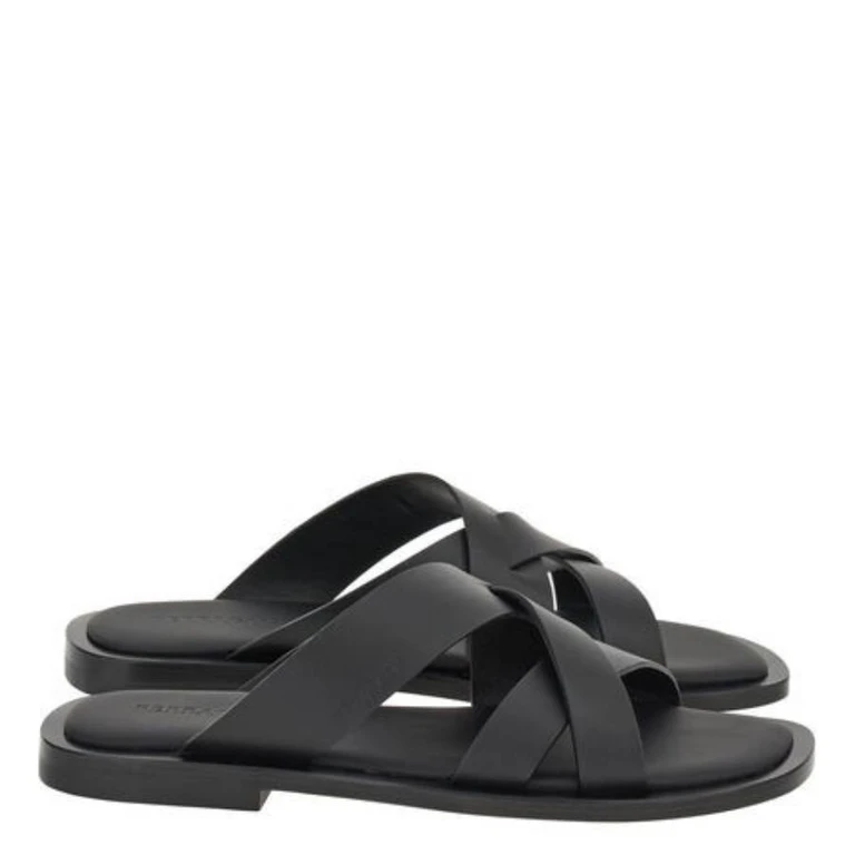 Ferragamo Mens Black Venice Cross-Strap Leather Sandals