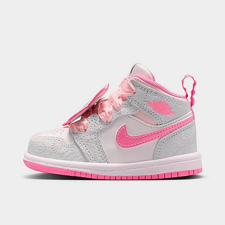 Jordan Kids Toddler Air Retro 1 Mid SE Casual Shoes in Vast Grey/Pearl Pink/Pink Bloom Size: 2.0
