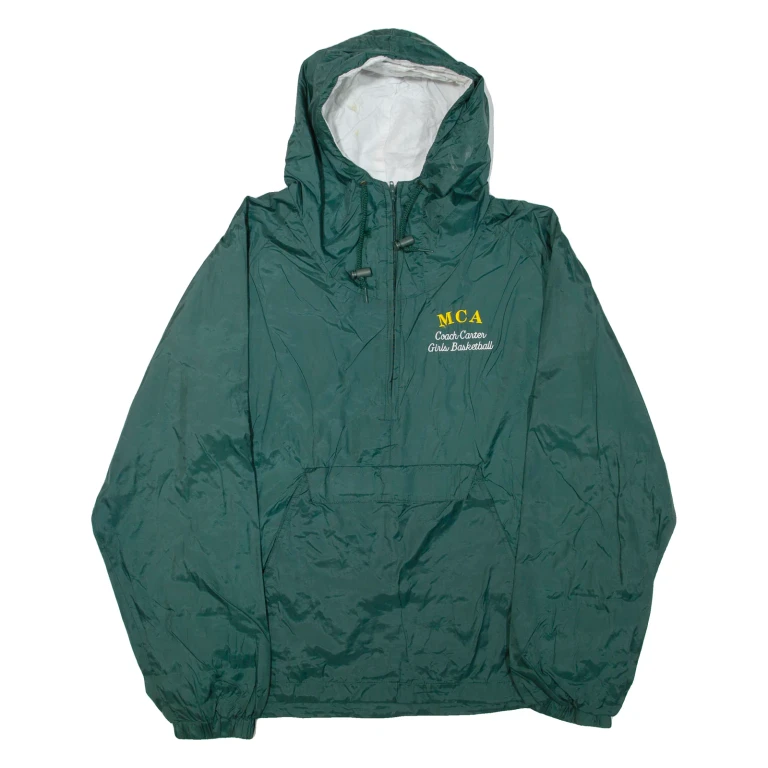 CHARLES RIVER APPAREL Basketball Mens Pullover Jacket Green Nylon Hooded L