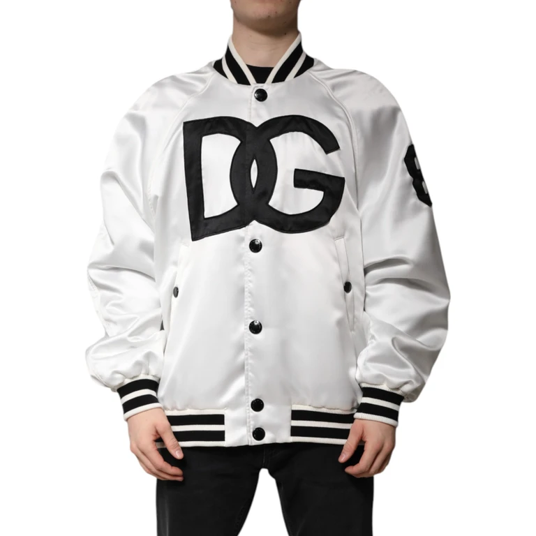 White Dg Logo Polyester Jersey Bomber Jacket Clothing - Men