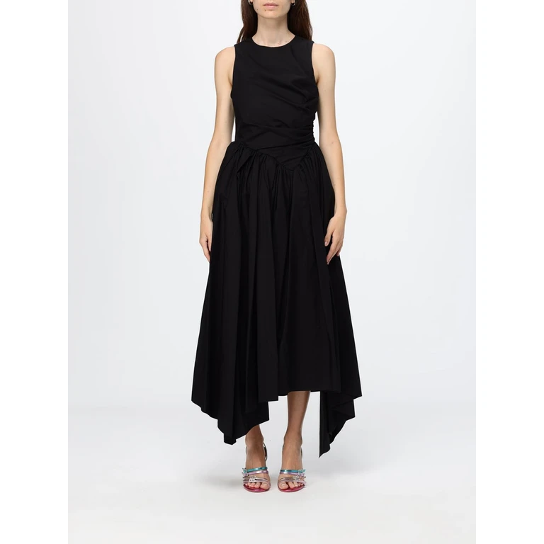 MSGM Asymmetric Off-the-Shoulder Cotton Midi Dress with a Crew Neck (4042MDA31267112BLACK)