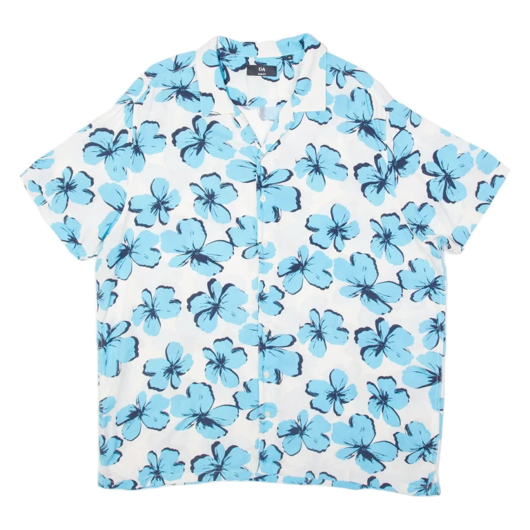C AND A Slim Fit Mens Hawaiian Shirt White Floral XL