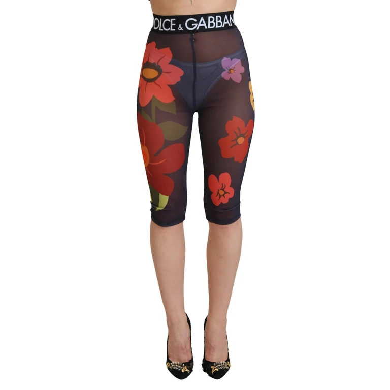 Dolce & Gabbana Black Floral Leggings Stretch Waist Pants Elastane - Women