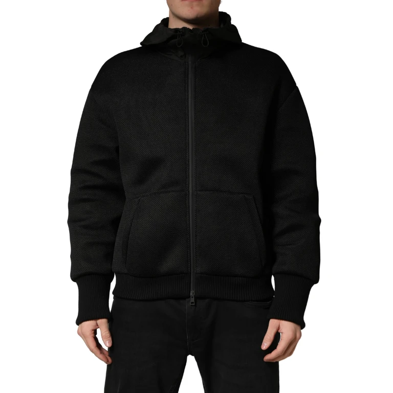 Dolce & Gabbana Men Black Hooded Full Zip Bomber Jacket Nylon Clothing - Men