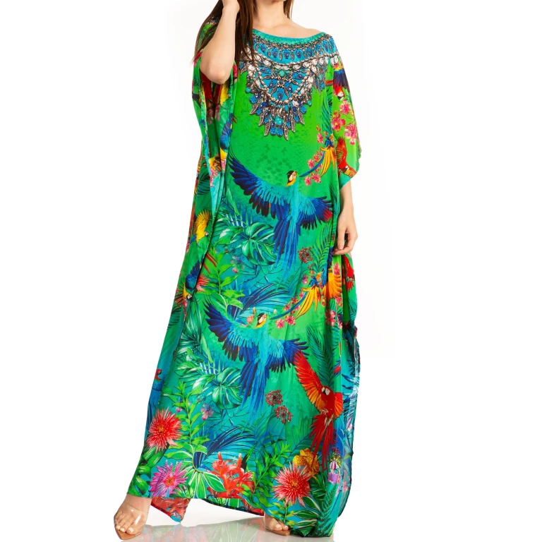 Sakkas Jabari Women's Maxi Short Sleeve Long Beach Kaftan Dress Boho Loose Gown