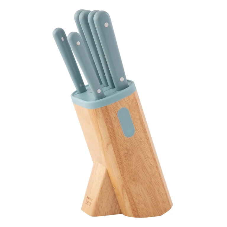 Leo Glints Stainless Steel 7Pc Knife Block Set, Slate