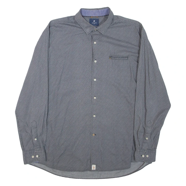 PIERRE CARDIN Mens Shirt Grey Geometric Long Sleeve 2XL