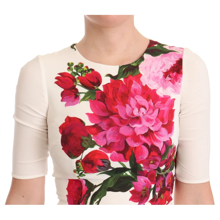 Dolce & Gabbana White Floral Printed Crepe Midi Slit Dress Viscose - Women