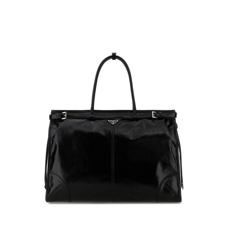Prada Black Leather Large Shopping Bag Nero Borse A Tracolla - Men