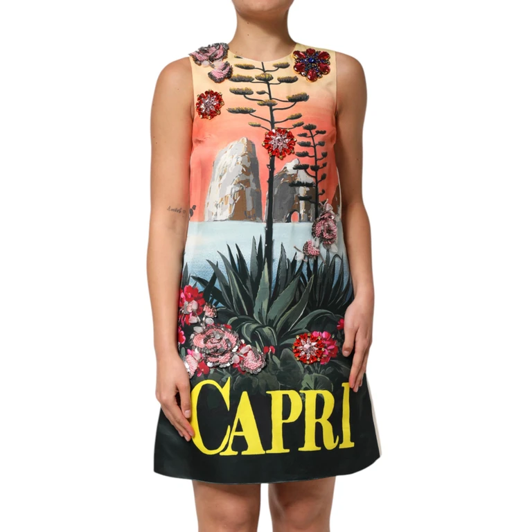Dolce & Gabbana Multicolor Crystal Embellished A-Line Mini Dress Silk - Women