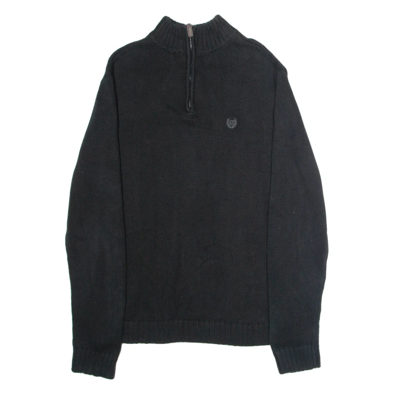 CHAPS Mens Jumper Black 1/4 Zip Tight Knit M