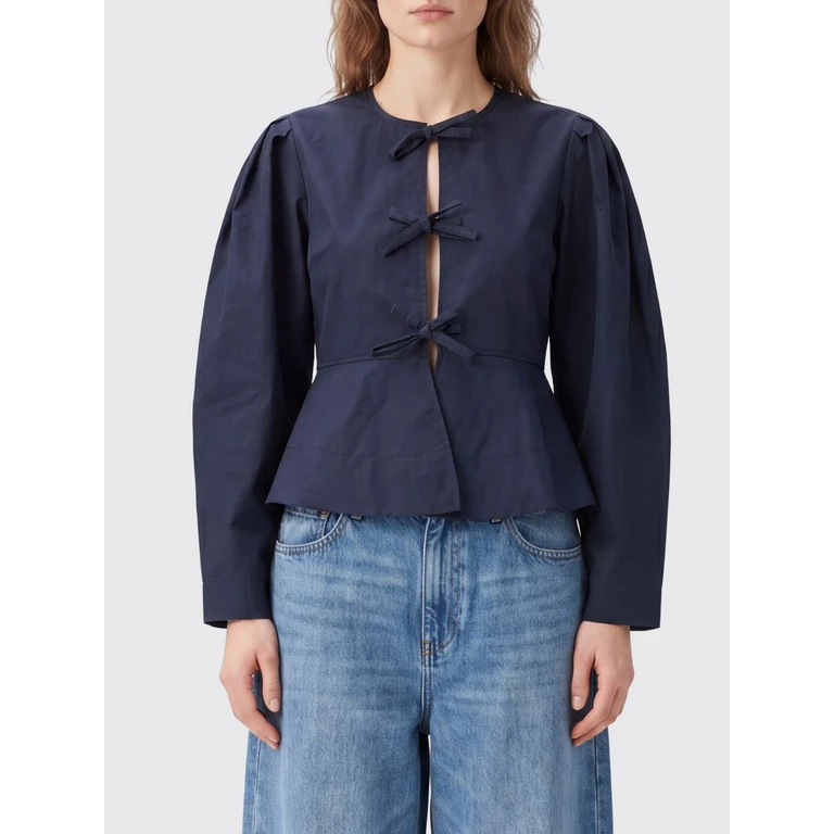 Cropped Cotton Jacket with Ruched Shoulders and Tie Fastening (A1040486099)