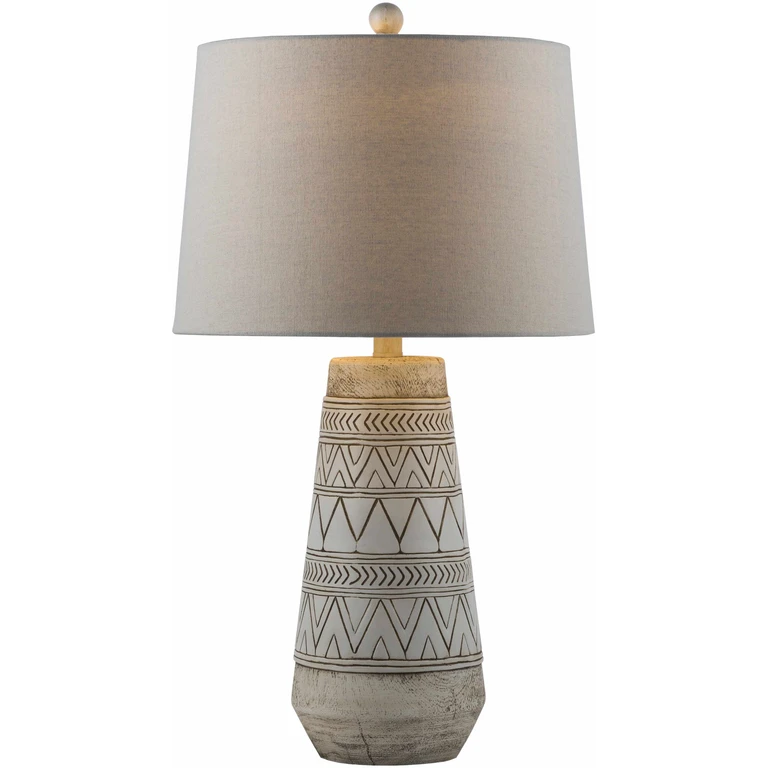 Tan and Cream Resin Lamp with White Linen Table Lamp - Clearance