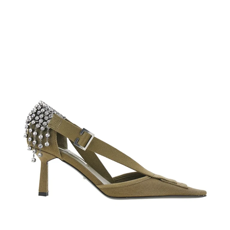 PRADA Cotton canvas pumps with crystals Woman 37