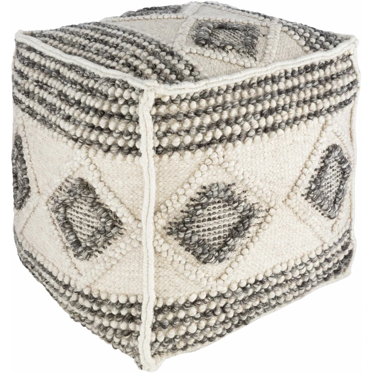 Cowanesque Beige Diamond-Patterned Square Pouf