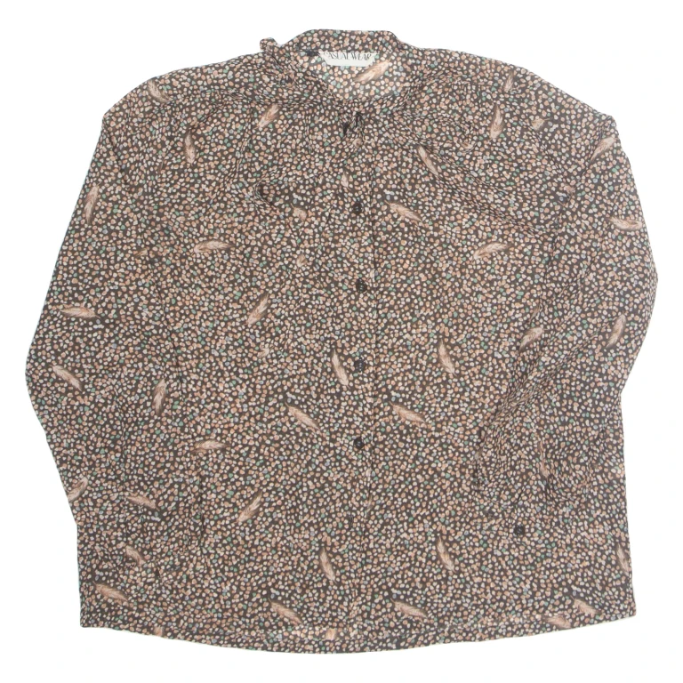 CASUAL WEAR Womens Printed Blouse Brown Collared Long Sleeve Spotted M