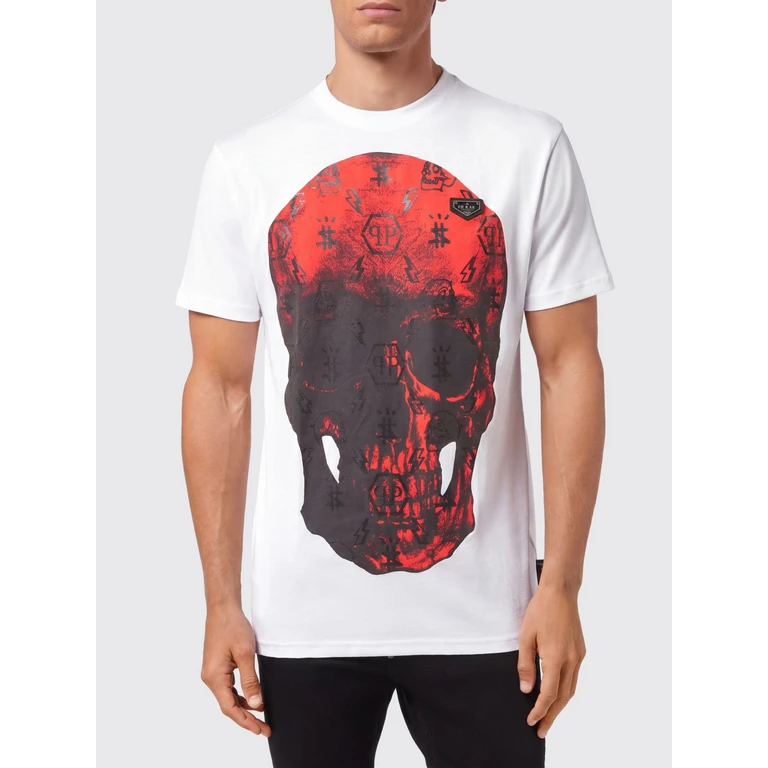 Cotton T-shirt with Contrasting Back Skull and Logo Print (UABCUTK0033PJY002N01)