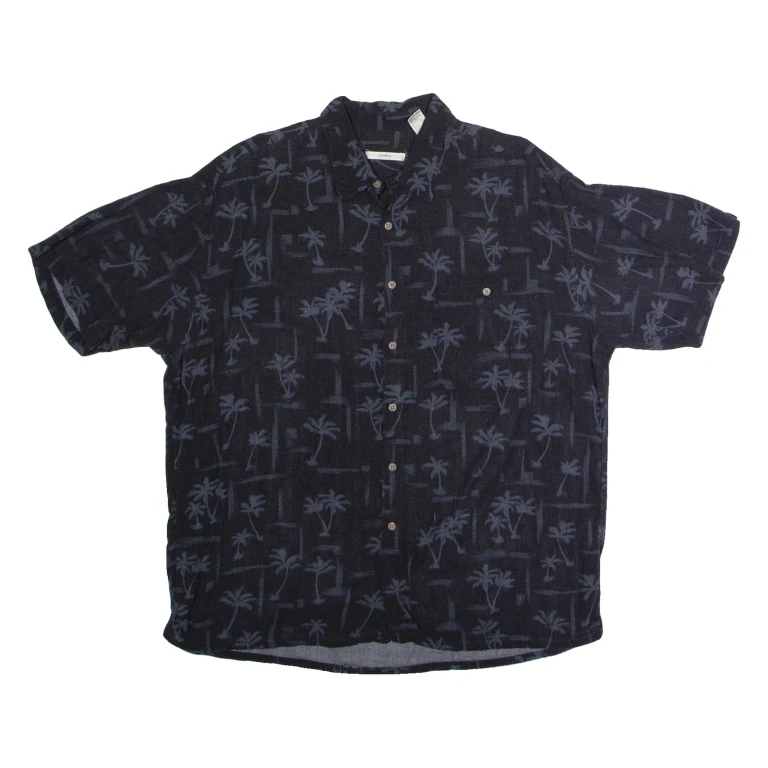 CAMPIA MODA Mens Hawaiian Shirt Black 90s Floral XL