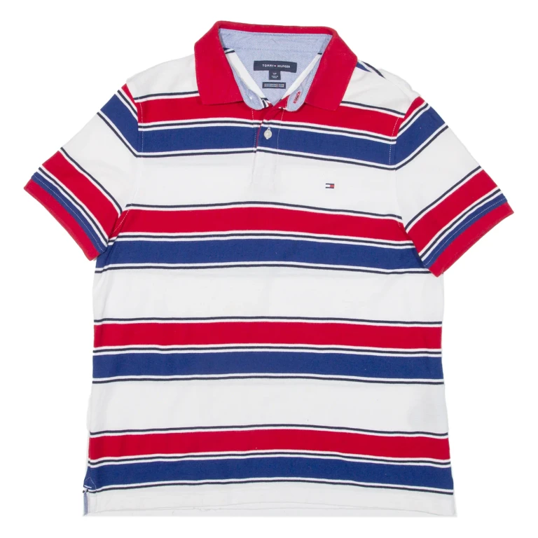 TOMMY HILFIGER Mens Polo Shirt Red Striped S